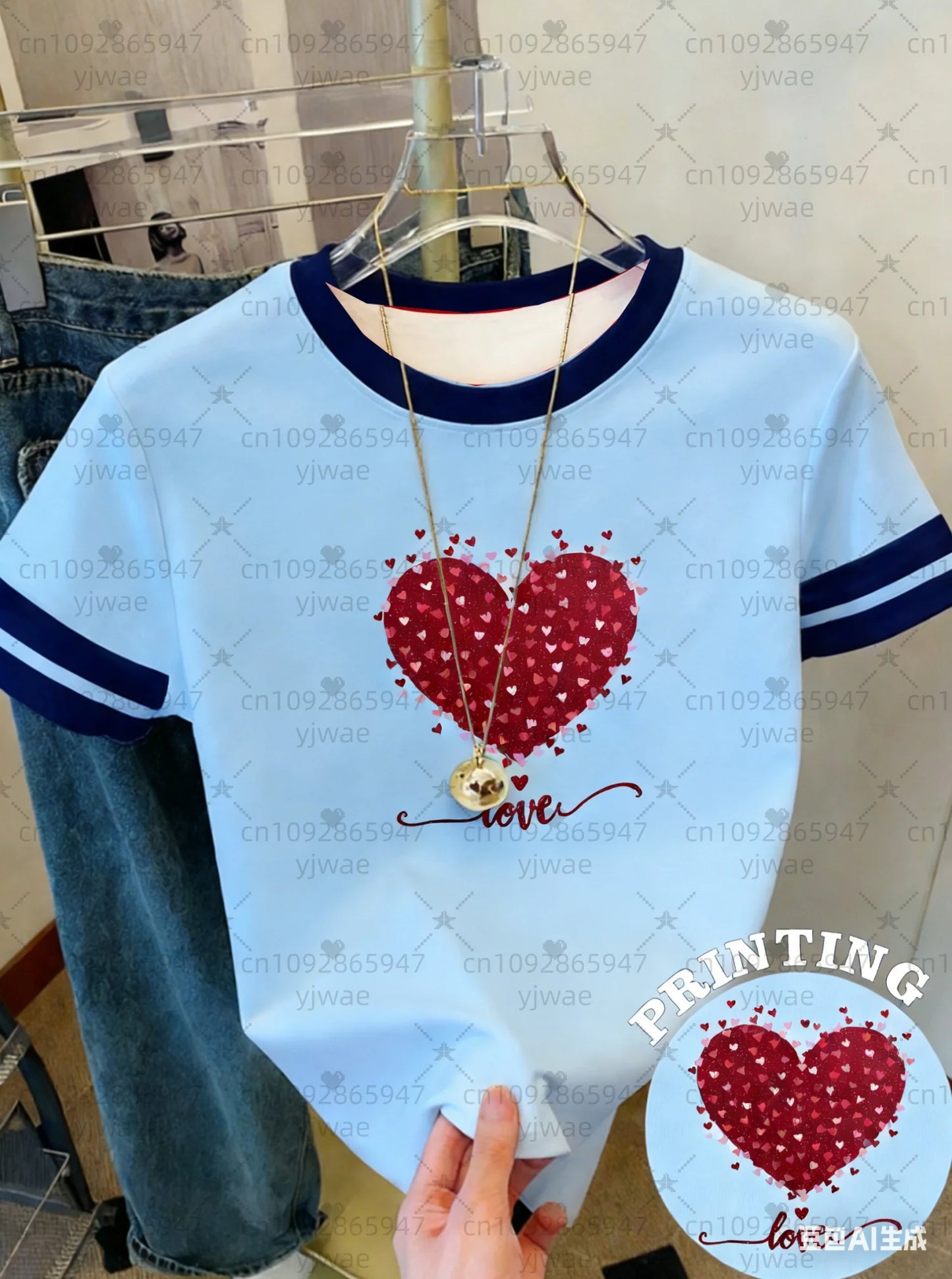 Women's Short Sleeve LOVE Red Heart Print T-Shirt  on 5 Colors