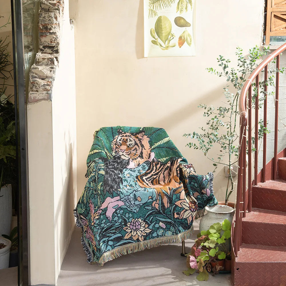 Boho Floral Tapestry, Nordic Plaid Blankets with Fringe. Comes in 10 designs