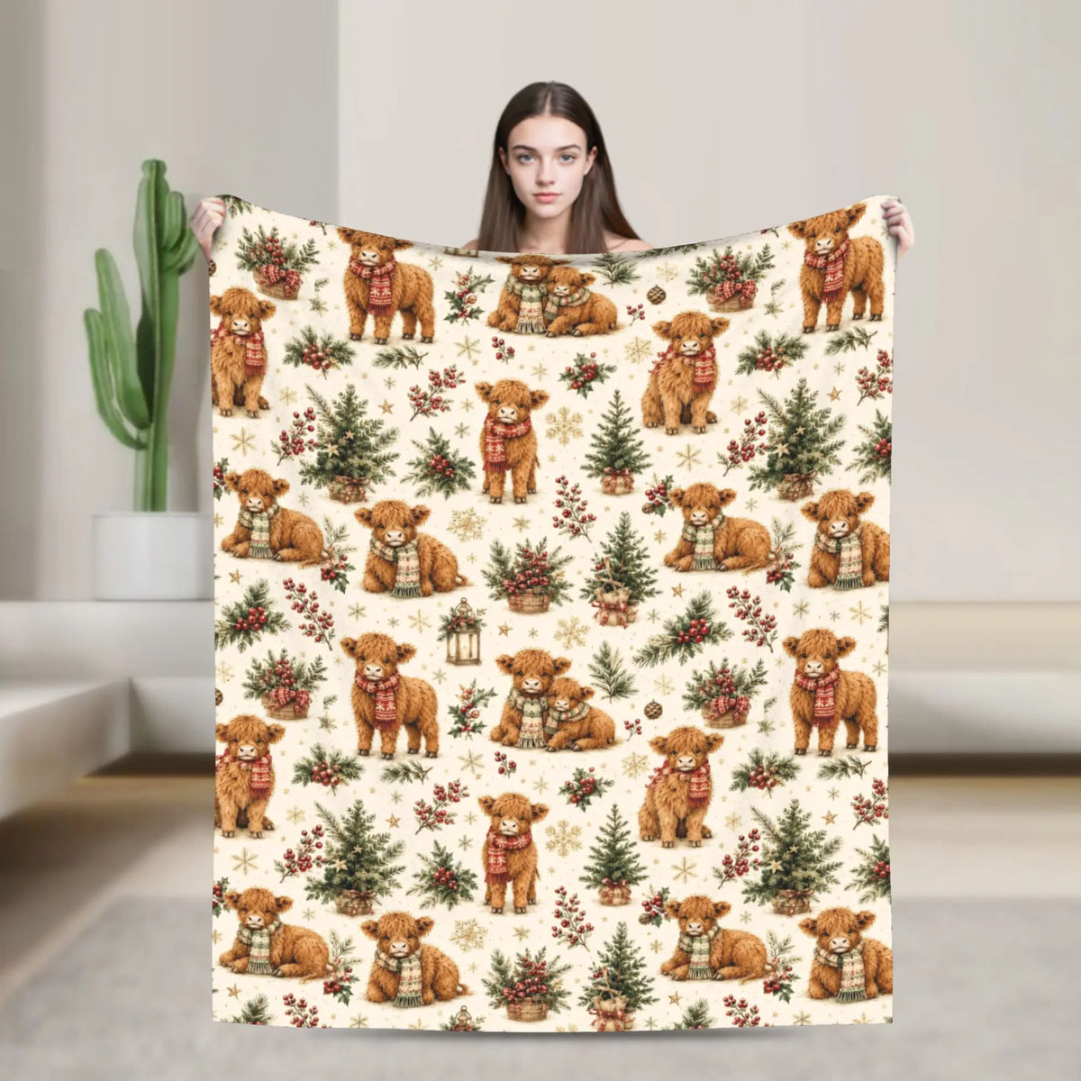 Christmas Highland Cow Fleece Blanket t for Home 150*125cm Piece. 25 Different Prints