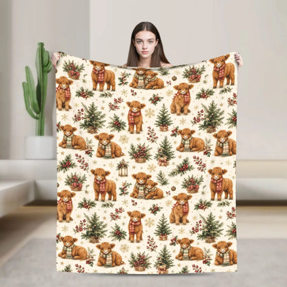 Christmas Highland Cow Fleece Blanket t for Home 150*125cm Piece. 25 Different Prints