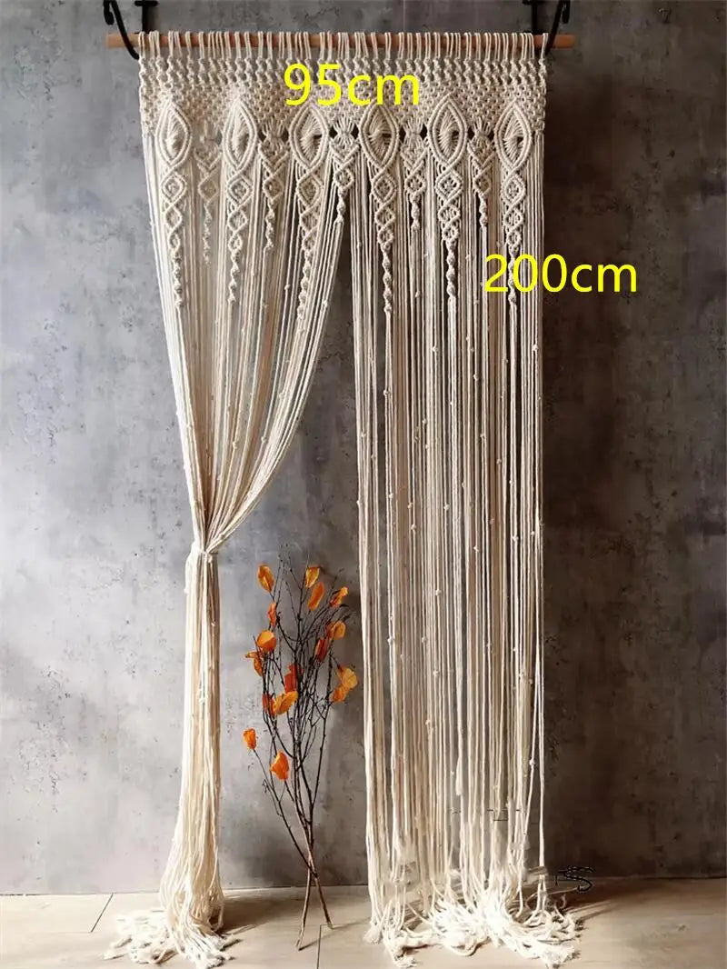 Hand-woven Macrame Cotton Tapestry Curtain, Wall Hanging Art Tapestry, Boho Decoration, Bohemian Wedding Backdrop Tapestry