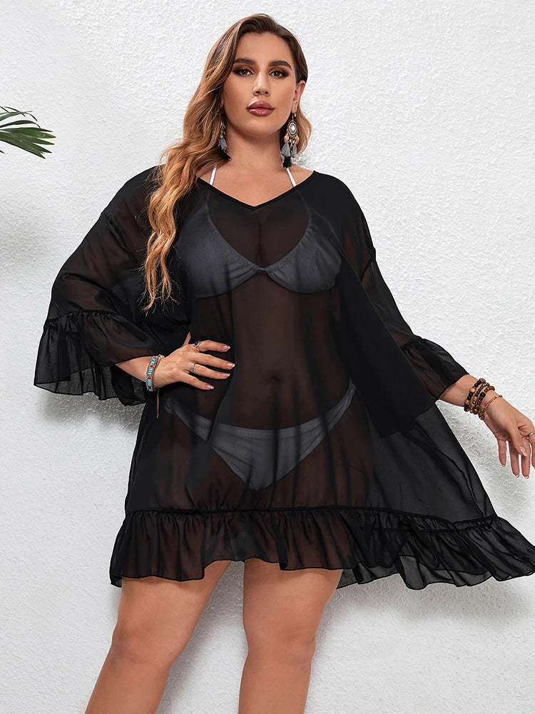 Plus Size Blouse Ruffled Cover-Up Dress
