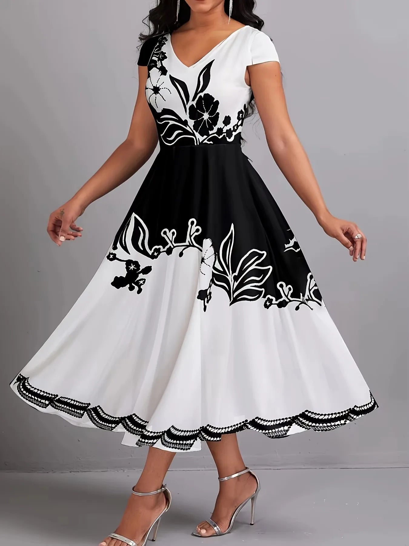 Sizes to 5XL Floral Print Tank Dress, Elegant Button Decor, Sleeveless Dress,