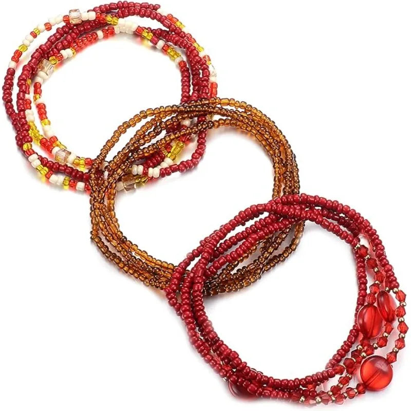 3 Piece Set of Waist Beads for low-rise pants or bikini wear. 10 different set colors to choose from