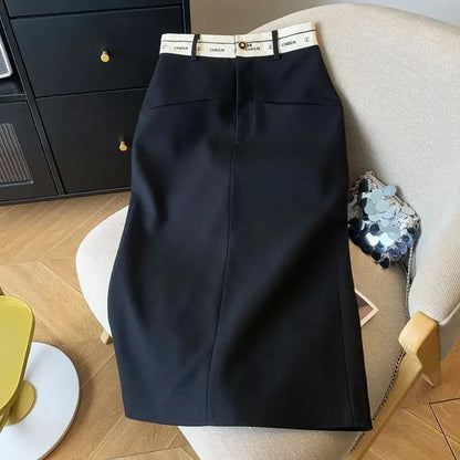 Sizes to 4XL, Straight Black Pencil Suit Skirt, Zipper and button closure and 2 front Pockets