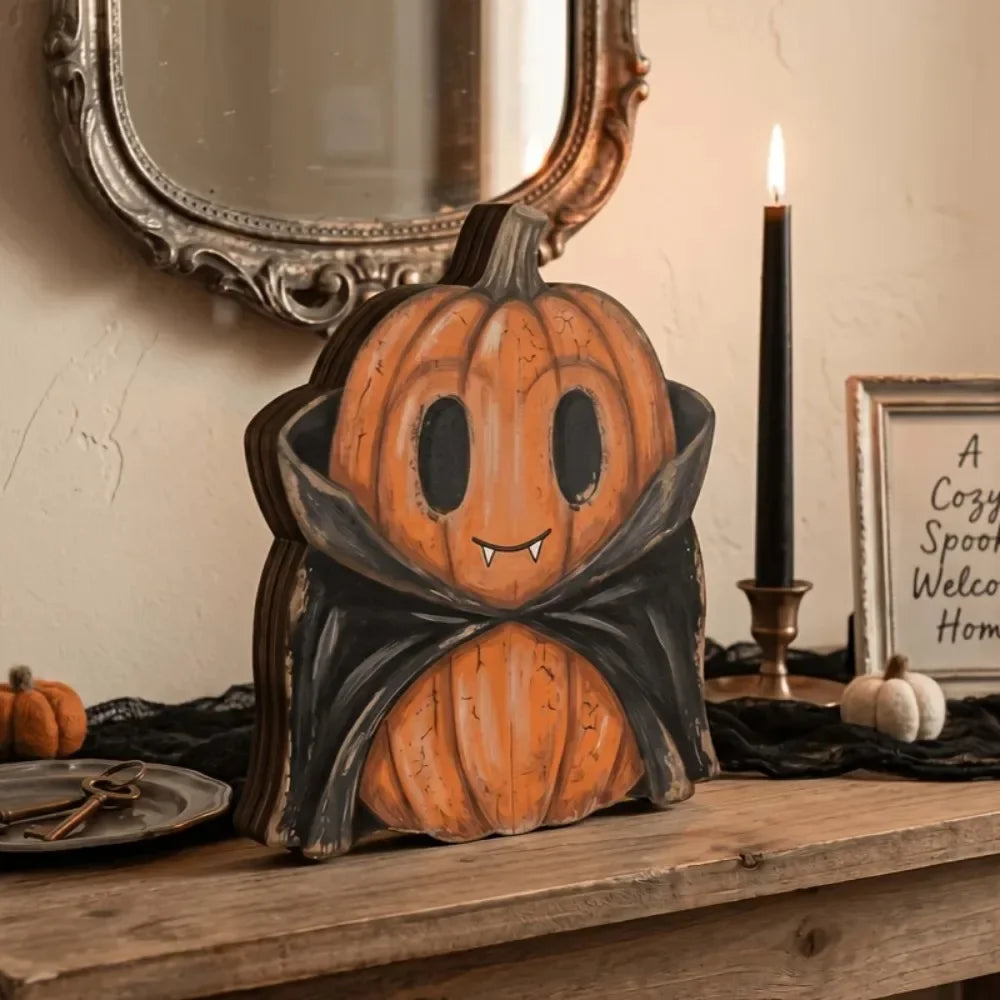 Halloween Interior Autumn Decorations, Retro Wooden Blocks, Shelf Decoration: Ghosts Black Cats, Pumpkins, Skeleton's Witch