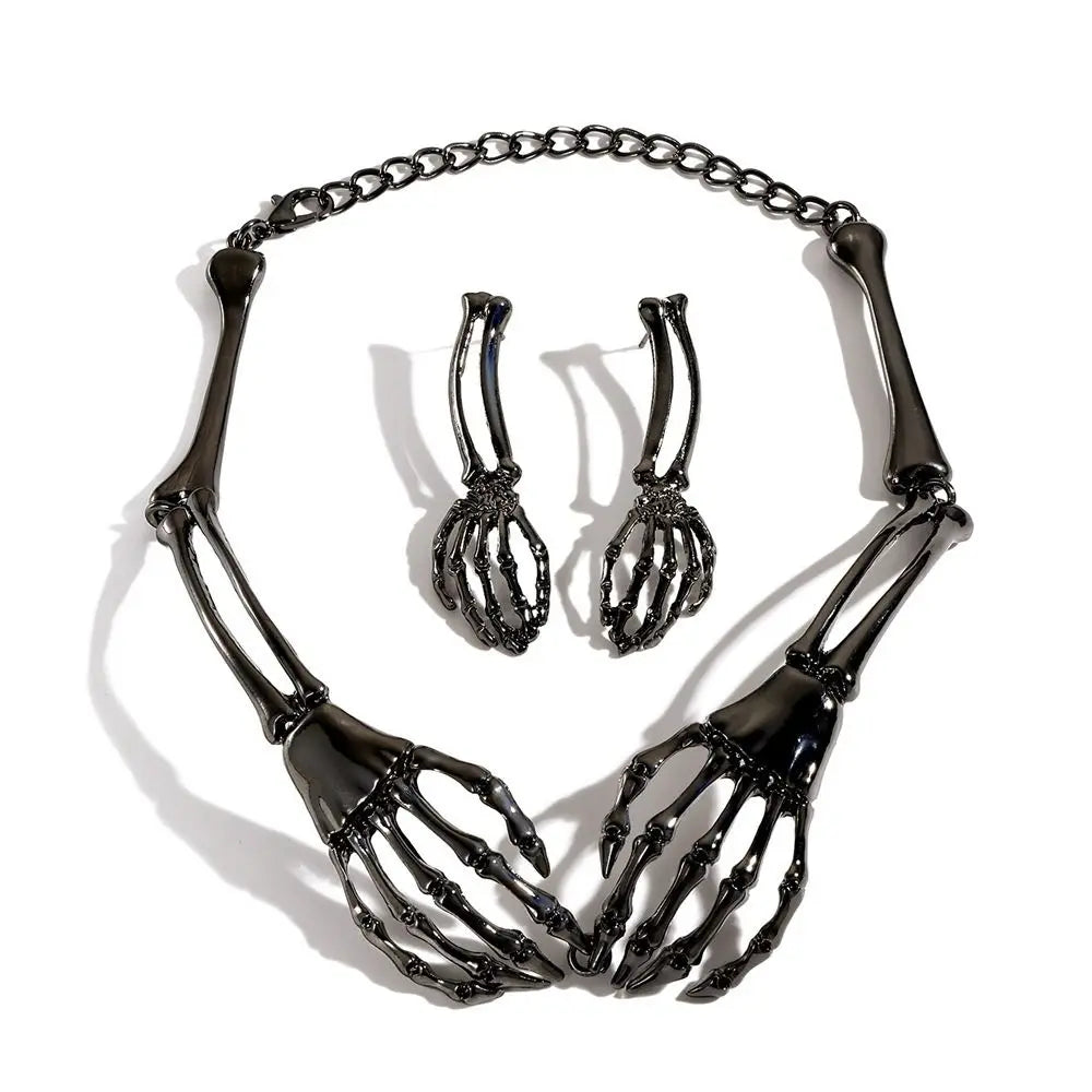 Halloween Skeleton Jewelry Gothic Skeleton Hands Choker and Earrings Set