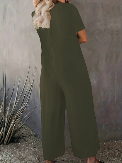 Sizes to 5XL  Jumpsuit, Short Sleeve, U neckline, with pockets. 5 colors
