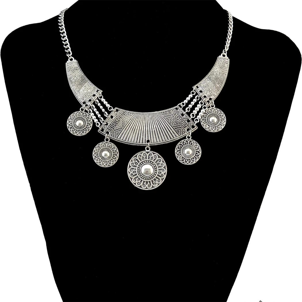 Bohemian Black Blue Stones, Coin tassel Necklace Turkish Gypsy Boho