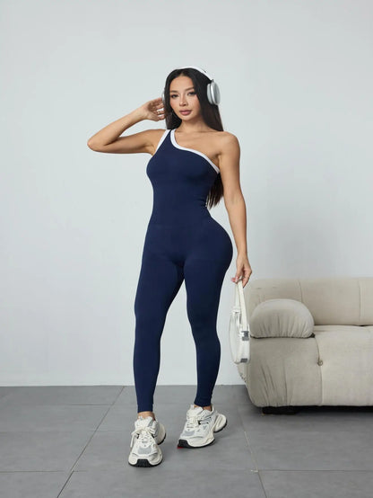 Seamless Jumpsuit One Arm Strapless Casual Wear or Fitness Leggings in Various colors