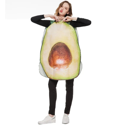 Halloween Funny Cosplay Fruit and Vegetable Costumes, also including grapes, hot pepper, tomato, avocado, and peas!