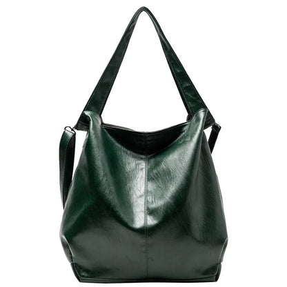 Retro Tote Bag, Casual, Large Capacity, Shoulder Crossbody Bag, Faux Leather in Green, Tan, and Black