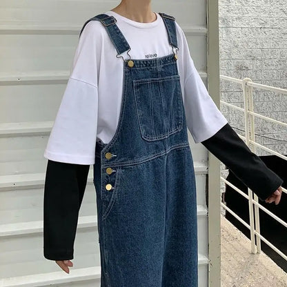 Sizes to 5XL...Retro Denim Overalls, Big Pockets, Loose Denim