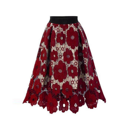 Sizes to 4XL, Lace Overlay, Vintage Mesh Plus Size Skirt with Elastic Waist A-Line Midi
