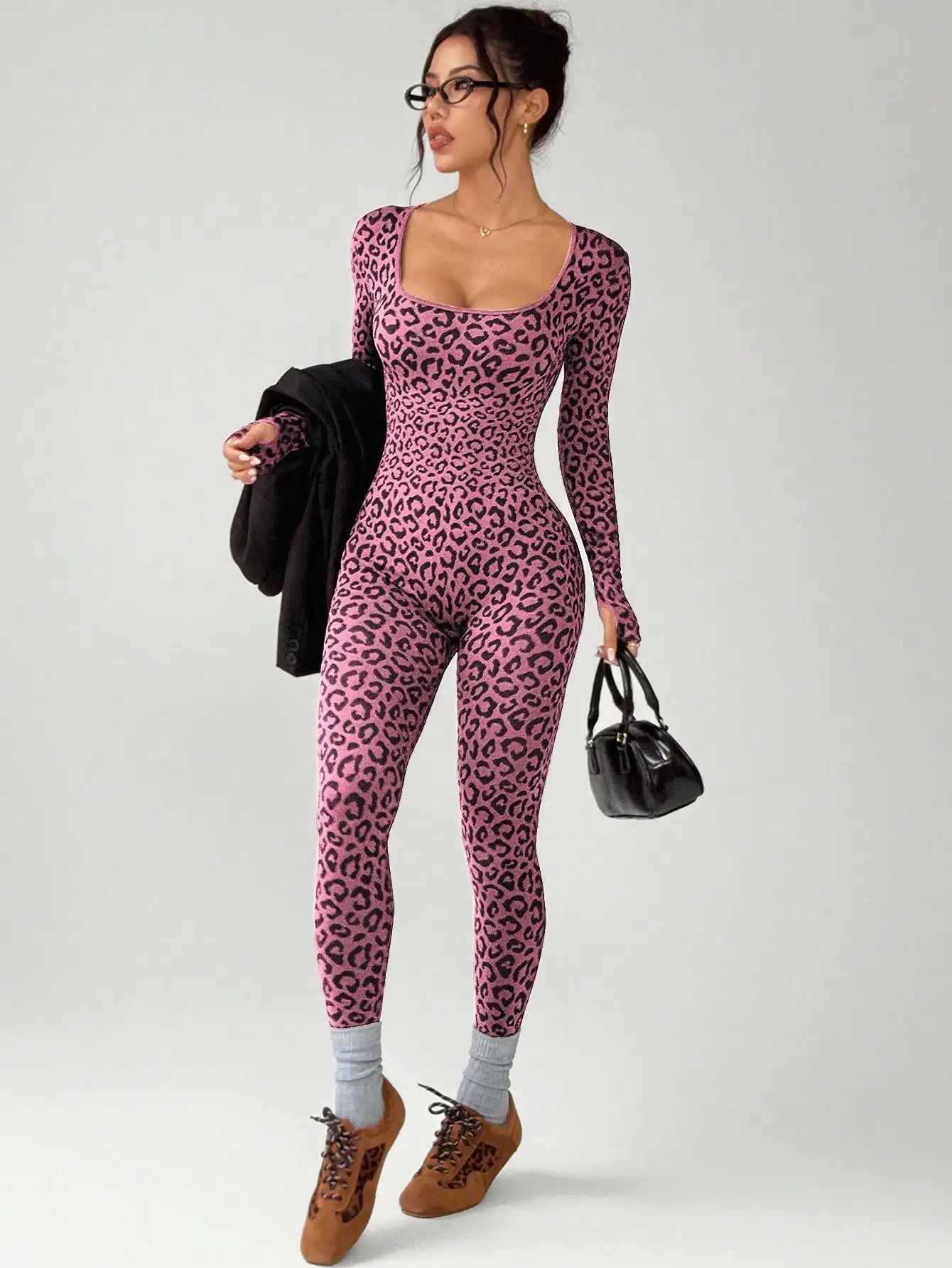 Slimming Elastic Hip Hugging Long Sleeve U Collar Stretchy