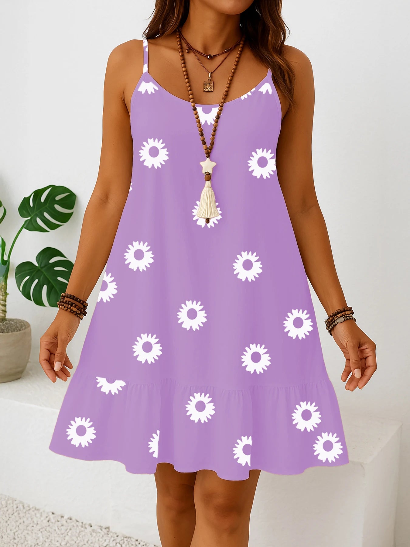 Plus sizes to 5XL sleeveless floral print dress, sun dress with ruffled hem, casual spaghetti straps, and v-neck