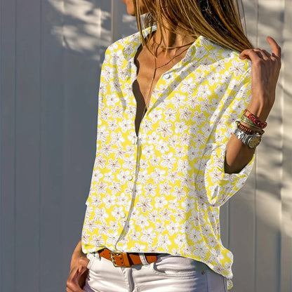Women'S Shirts Sizes to 3XL Floral Print Button-Up Plus-Size Casual
