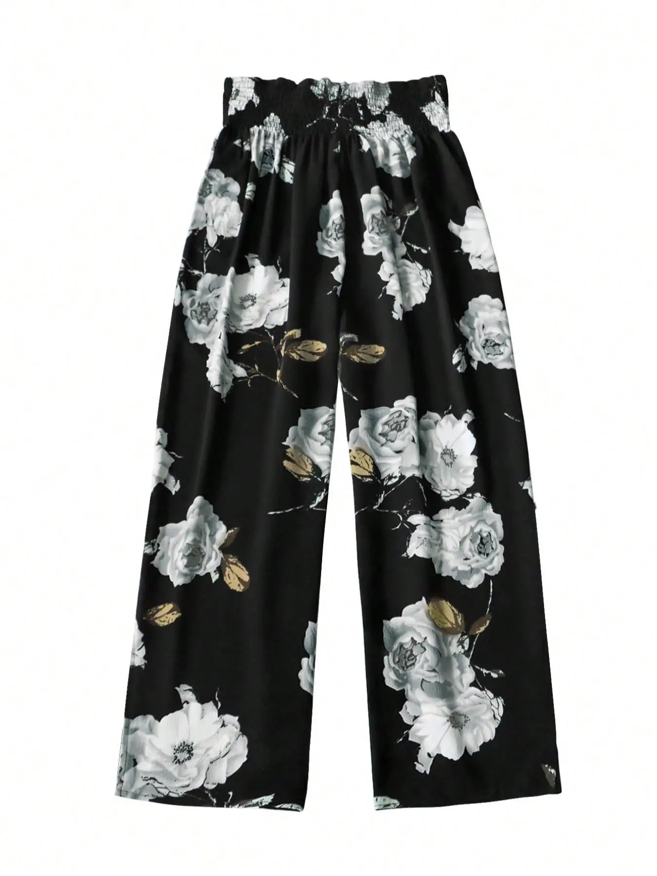 Boho Plus Size Up to 4XL Floral Print Wide Leg, High Elastic Waist with Tie Trousers.  2 Designs