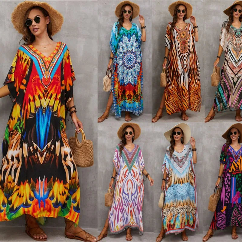 Plus Size Kaftan Dresses for Lounging or Cover-Up at the Beach. Several Designs