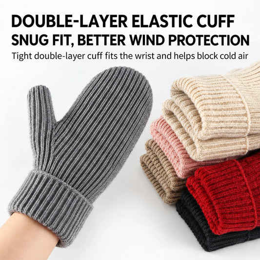 Warm Winter Mittens with Thick Knitted Fleece Lining, Soft Thermal, Cozy Hand Warmers. Reversible