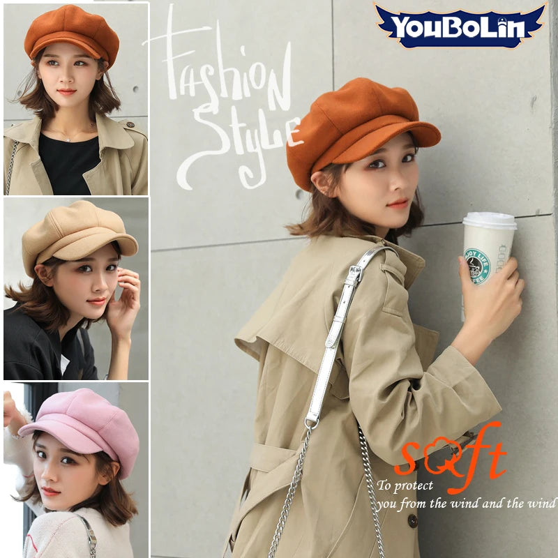 Woolen Octagonal Beret Duckbill Hat Beret British Style