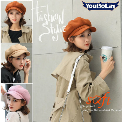 Woolen Octagonal Beret Duckbill Hat Beret British Style