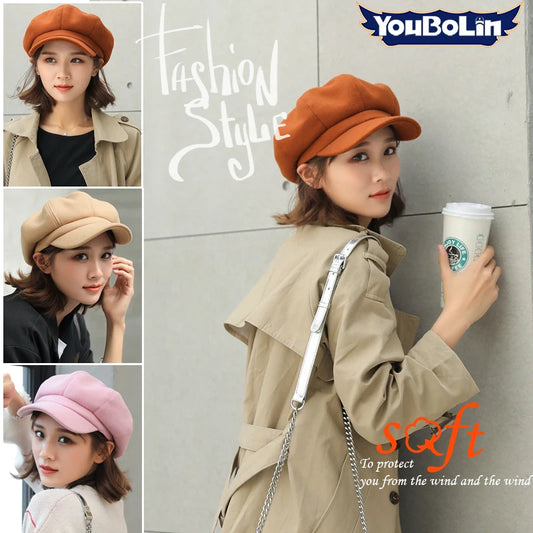 Woolen Octagonal Beret Duckbill Hat Beret British Style