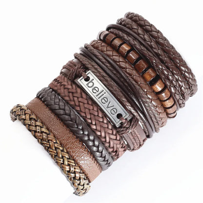 10 Pcs/set Black Wrapped and Woven Handmade Bracelets Male or Women Leather Bracelets
