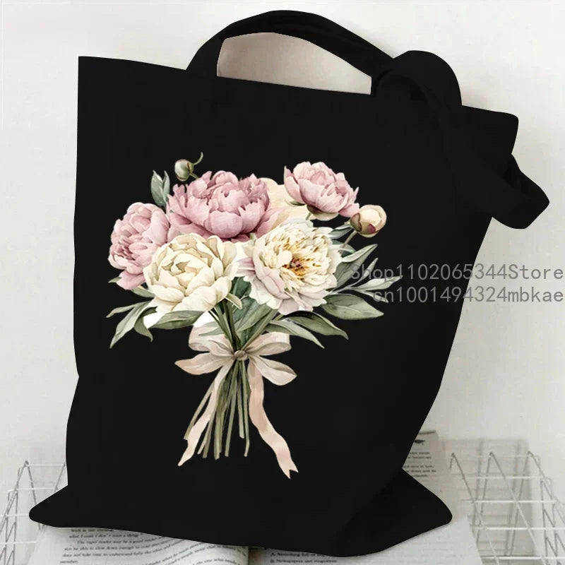 Aesthetics Peony Graphic Canvas Tote Bag . ALSO GREAT FOR GIFT BAG---WHY USE PAPER????