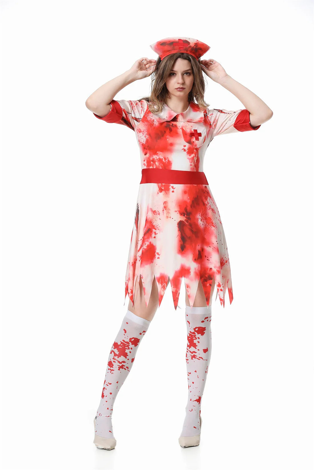 Halloween Scary Nurse Costumes Adult, Horror Bloody Printed Nurse Costume