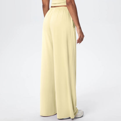 Quick Drying Wide Leg Yoga Pants Loose High Waist With Pockets and drawstring