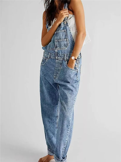 Women's Denim Overalls Vintage Loose-Fit Straight-Leg Denim Jeans Jumpsuits