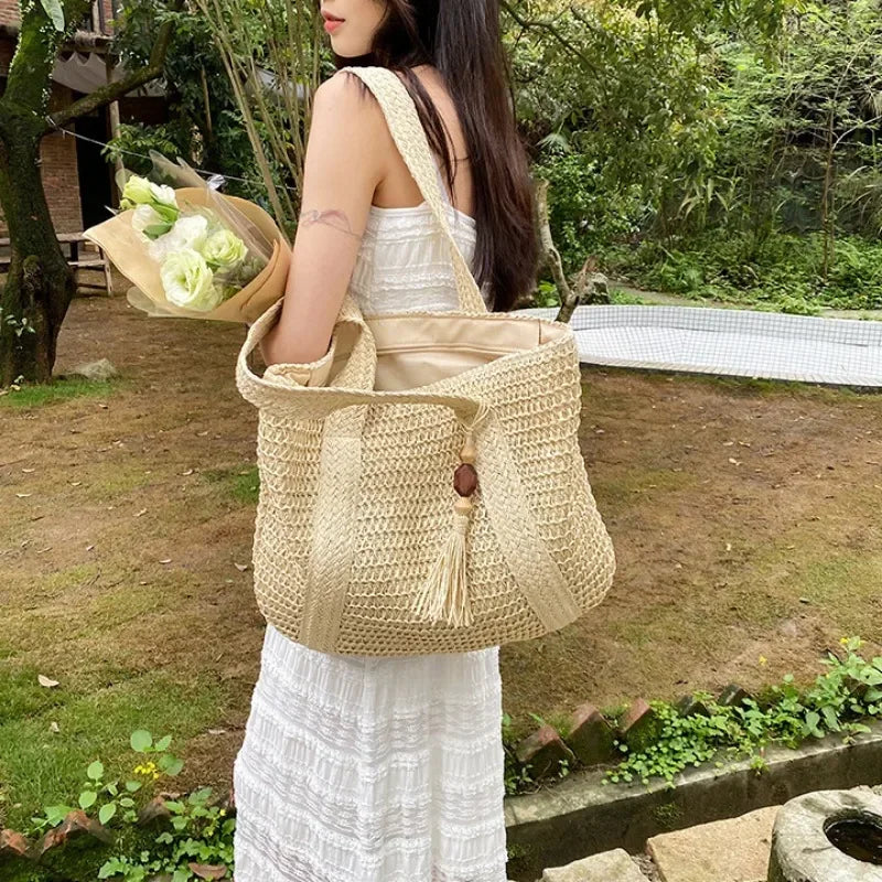 Retro Large Capacity Straw Tote Bag