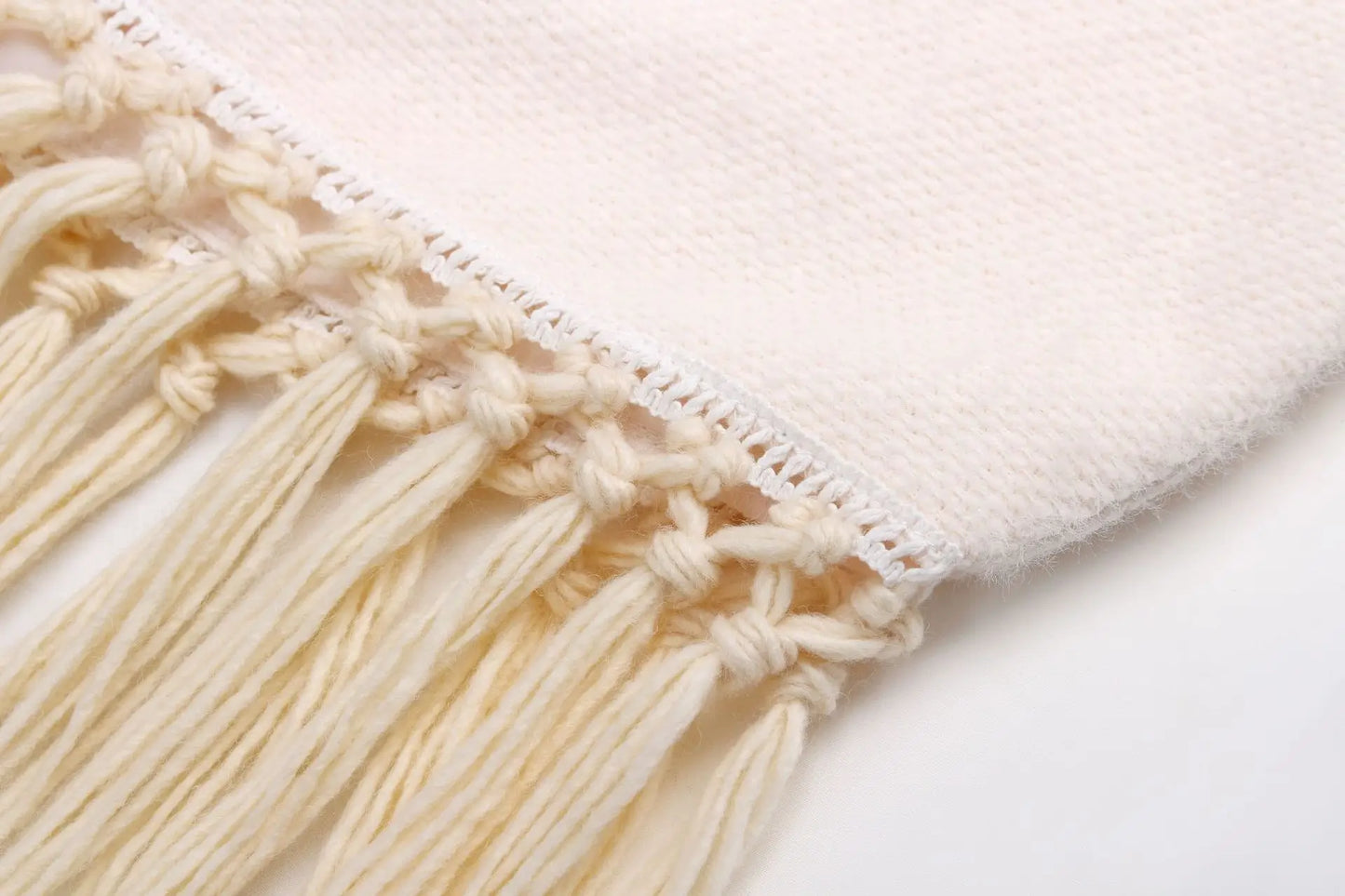 Boho Tassels Handmade Knitted Capes Thick Warm Ethnic Cloak Poncho (Red and Off White)