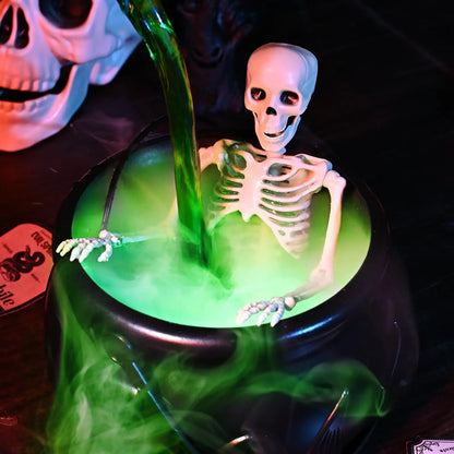 1 Set. Halloween Witch Cauldron with LED Light & Fog Mist Maker.  Skeleton in Cauldron for Spooky Hocus Pocus Decoration