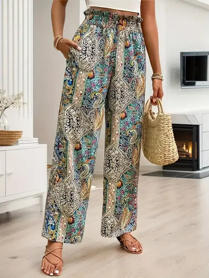 Sizes to 6XL, Paisley Boho prints in 3 colors, Casual Loose Pants  with Pockets