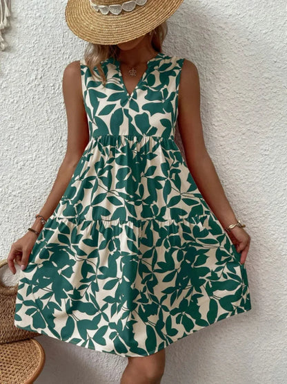 Sizes to 2XL, Boho Print Mini Dress, Sleeveless V Neck, A Line Tank Dress Casual Loose Oversize
