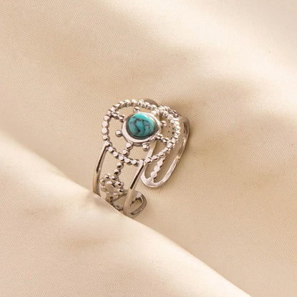 1pc Boho Turquoise Ring Stainless Steel Light Blue Gemstone Silver Adjustable Ring