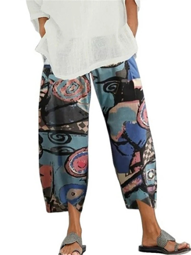 18 Solid and Patterned Cotton Linen Harem Pants, Wide Leg Trousers with Pockets