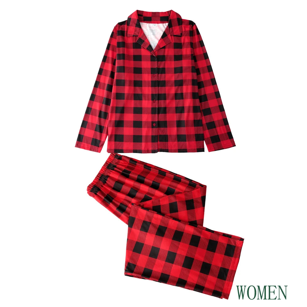 Christmas Family Pajamas Plaid Print Mother Father Kids Matching Full Sleeve, Button Shirt, Child's Set or Gown