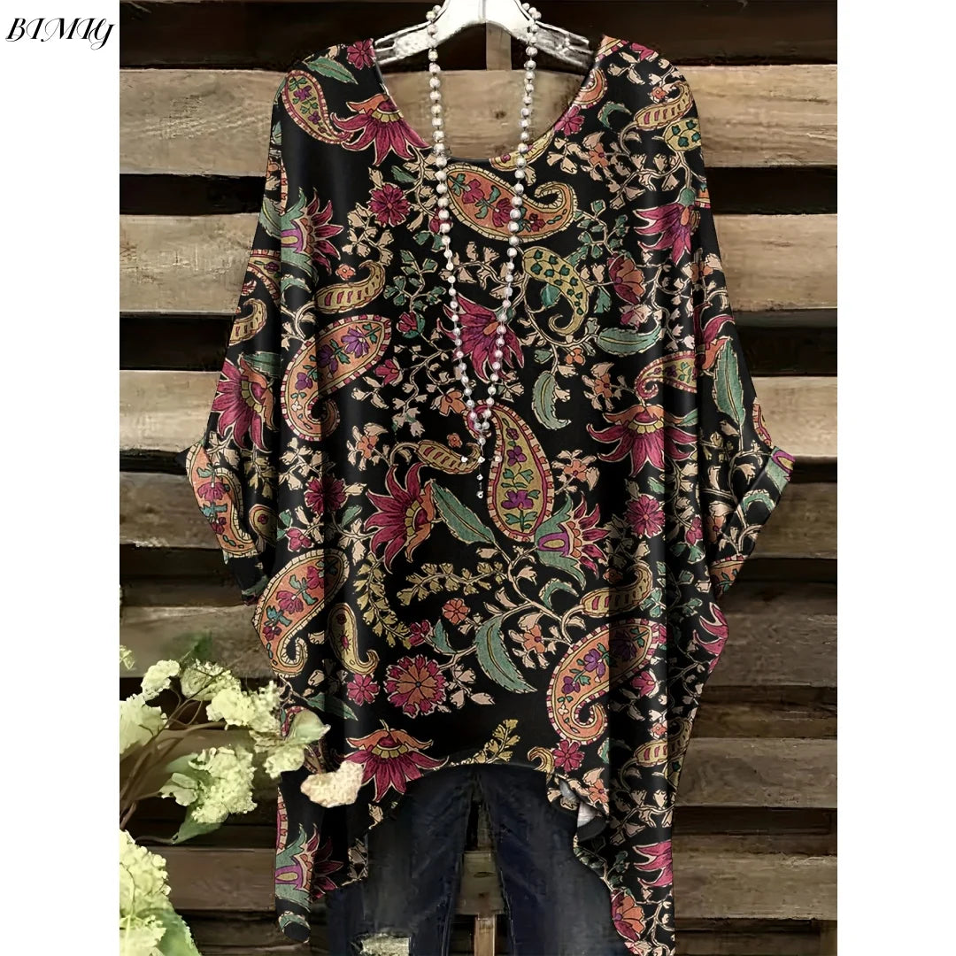 30 Different Style Bohemian Floral Tunics Plus Size to 3XL, 30 Vibrant Colors, Open Round Neck, Hankie Hem, Loose baggy sleeves