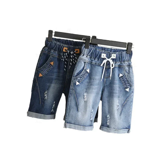 Denim Shorts Up to 5XL,  knee length, pockets, stretch waist