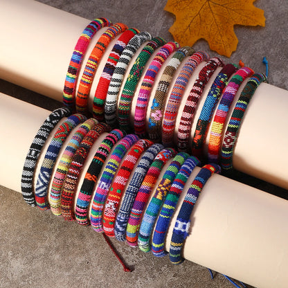 24pcs Bohemian Woven Bracelet Set, Random Colorful Cloth Art.F