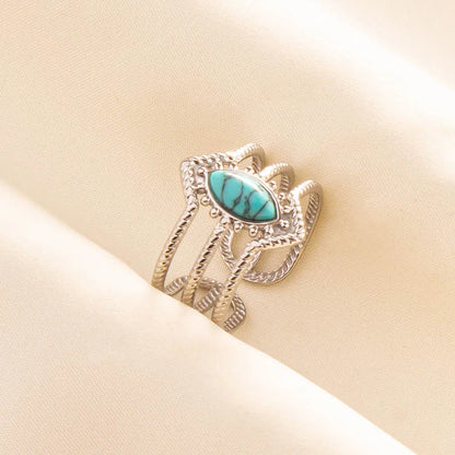 1pc Boho Turquoise Ring Stainless Steel Light Blue Gemstone Silver Adjustable Ring