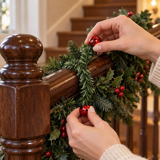 10Pcs 30CM/11.8inch Christmas Bendable Pine Needle Twist Ties with Jingle Bells,  for Wreath Stair Railing Mantel Holiday Decor
