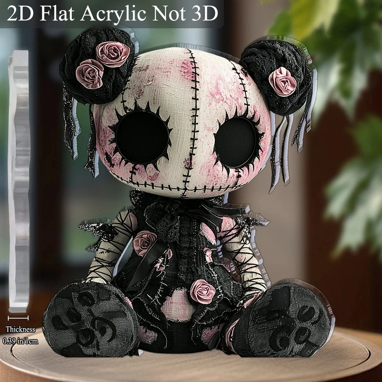 Gothic Horror Doll Vinyl Decoration - Skull & Roses 2D Art for Halloween Decoration. (Flat not 3D)