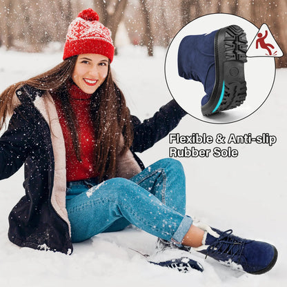 Crestar Winter Snow Boots for Women Warm Fur Lined, Ankle Boots, Lace Up, Non-Slip in Dark and Light Blue, Khaki, Red, and Black