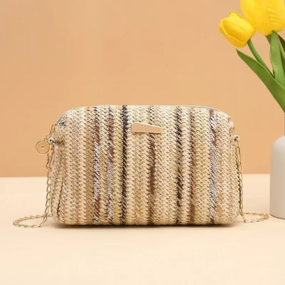 Small Rattan Knit Flap Bag with cross shoulder chain 6 colors