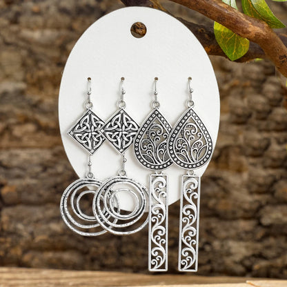 Vintage Ethnic Style Bohemian Antique Silver Geometric Earrings