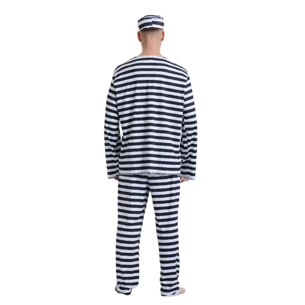 Adult Prisoner Costume Includes Top, Pants, and Headwear